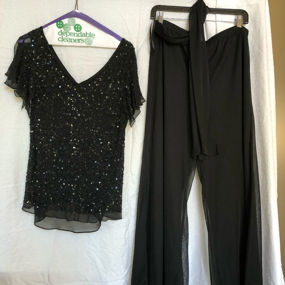 Adrianna Papell,  Black, size 12 sequinned  top, L pant, sequinned two piece set - Picture 1 of 2